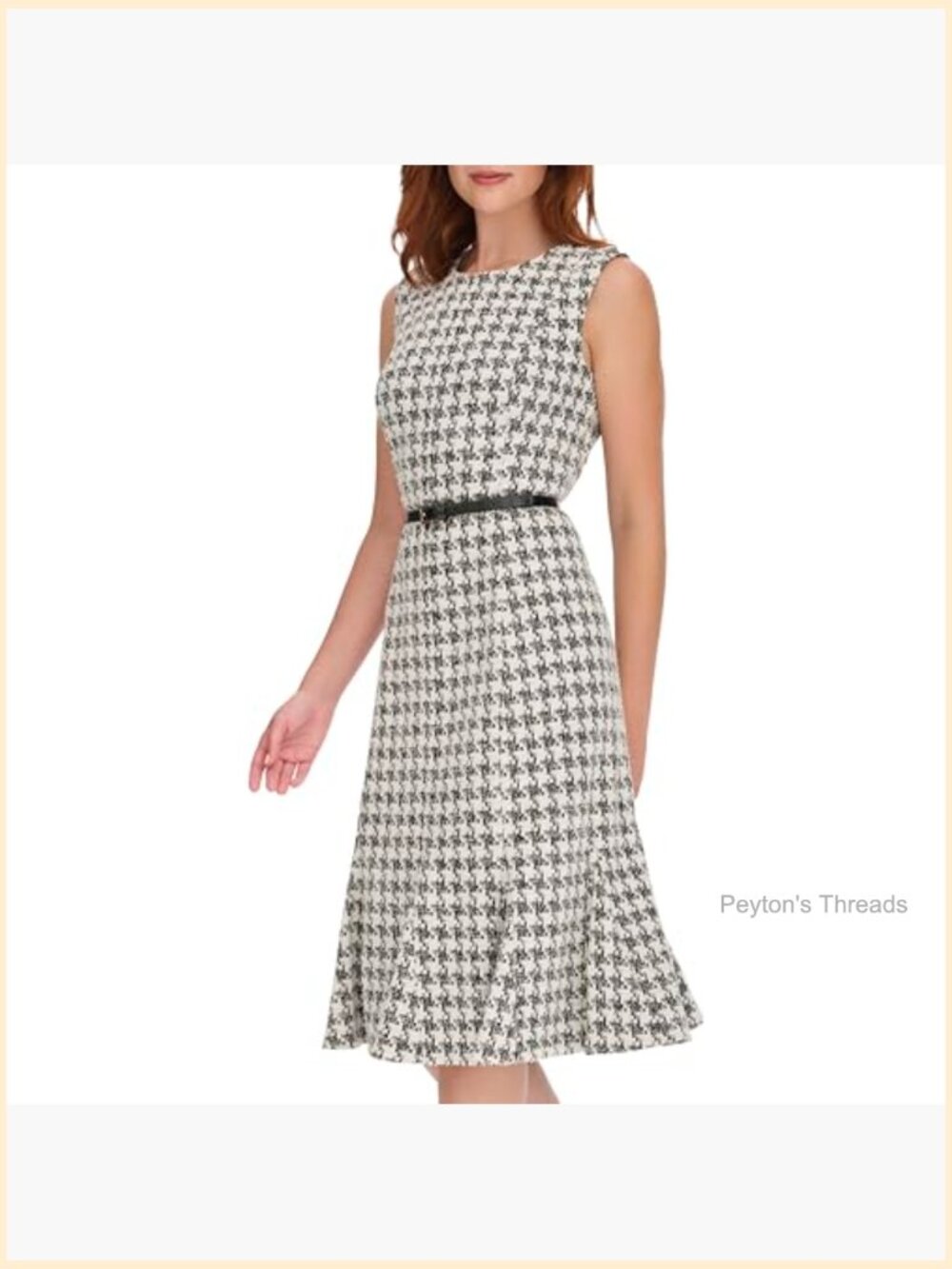 Sleeveless Belted Boucle Knit Fit & Flare Dress with Collared Neck - Picture 3 of 5